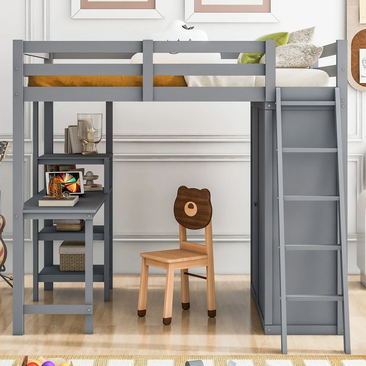 Loft Bed With Wardrobe And Desk And Shelves - Furniture Home Direct