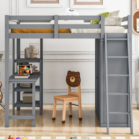 Loft Bed With Wardrobe And Desk And Shelves - Furniture Home Direct