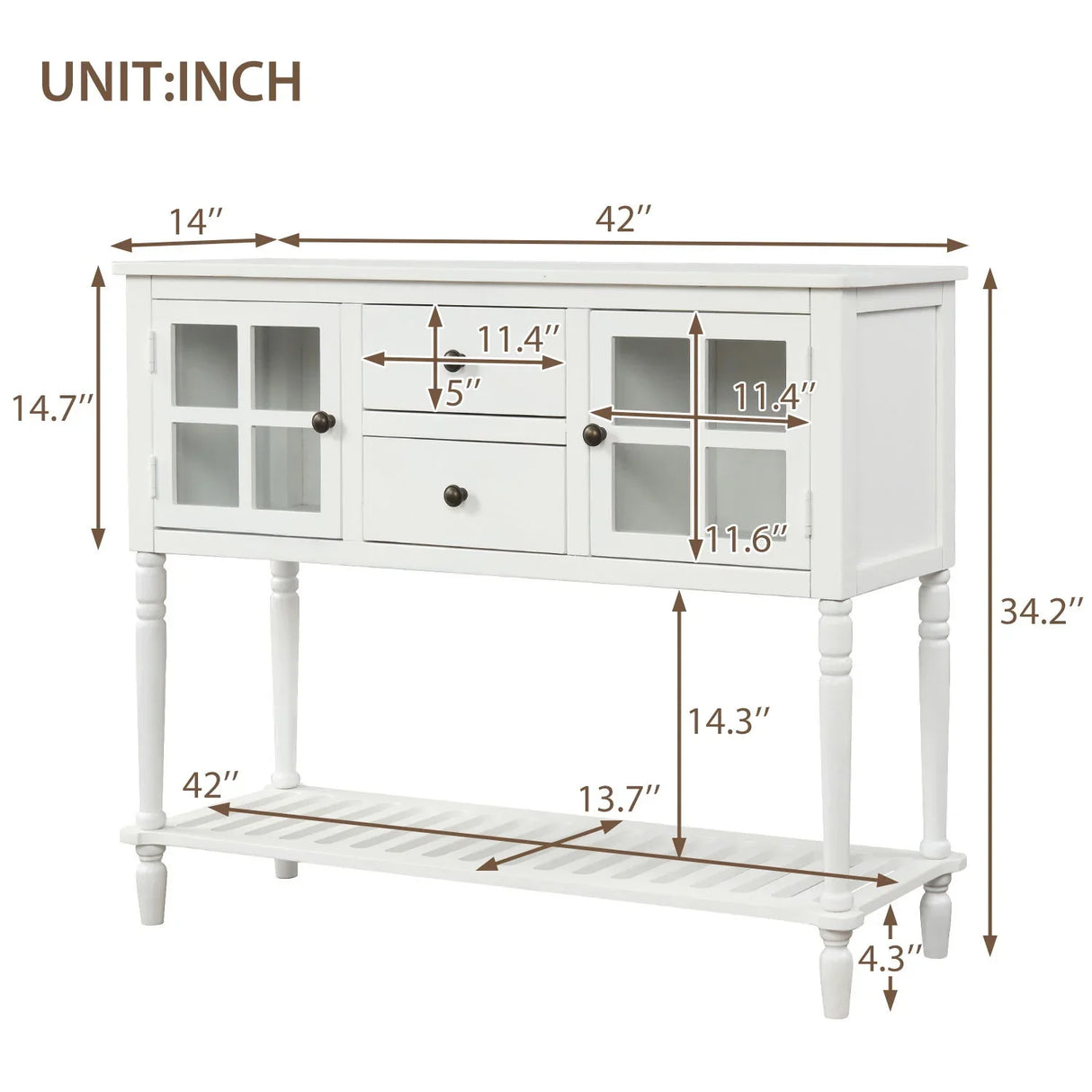 Hearth & Haven Stella Buffet Storage Cabinet With Bottom Shelf, White - Furniture Home Direct