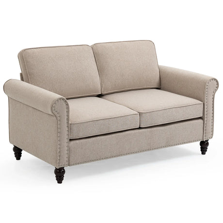 Transitional Upholstered Loveseat - Light Beige - Furniture Home Direct