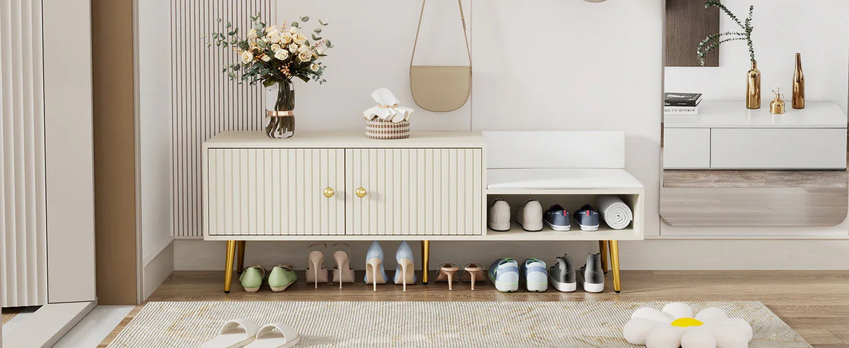 Modern Shoe Storage with Upholstered Cushions - Antique White - Furniture Home Direct
