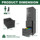 Modern 4 Drawer Metal Vertical Filing Cabinets With Lock For Home Office, Steel Construction, Letter / Legal / A4 / F4 Size - Brushed Nickel - Furniture Home Direct