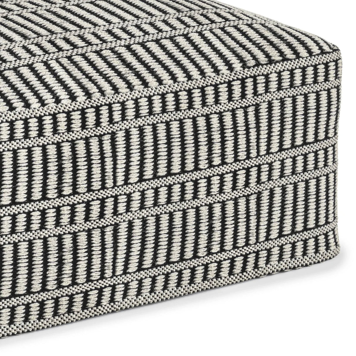 Safford - Square Woven Outdoor / Indoor Pouf - Black / White - Furniture Home Direct