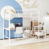 Loft Bed With Desk And Grid, Stylish Frame With Lateral Storage Ladder And Wardrobe - Furniture Home Direct