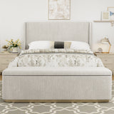 King Bed Corduroy Upholstered Storage Ottoman Light Grey - Furniture Home Direct