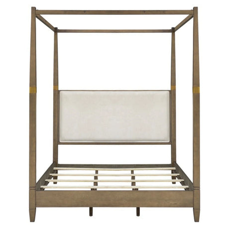 Queen Canopy Bed Frame With Upholstered Headboard - Brown - Furniture Home Direct