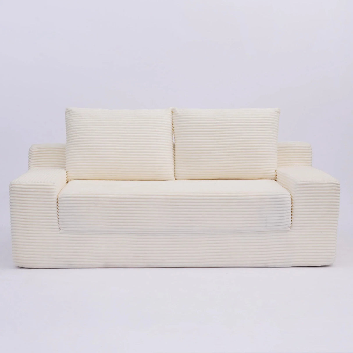 Loveseat Sofa, Comfortable Deep Seat Sofa Bed, Modern Small Corduroy Couch For Living Room Bedroom,Reversible Cushion With Pillows,No Assembly Required,White