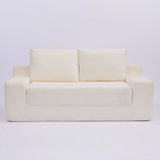 Loveseat Sofa, Comfortable Deep Seat Sofa Bed, Modern Small Corduroy Couch For Living Room Bedroom,Reversible Cushion With Pillows,No Assembly Required,White
