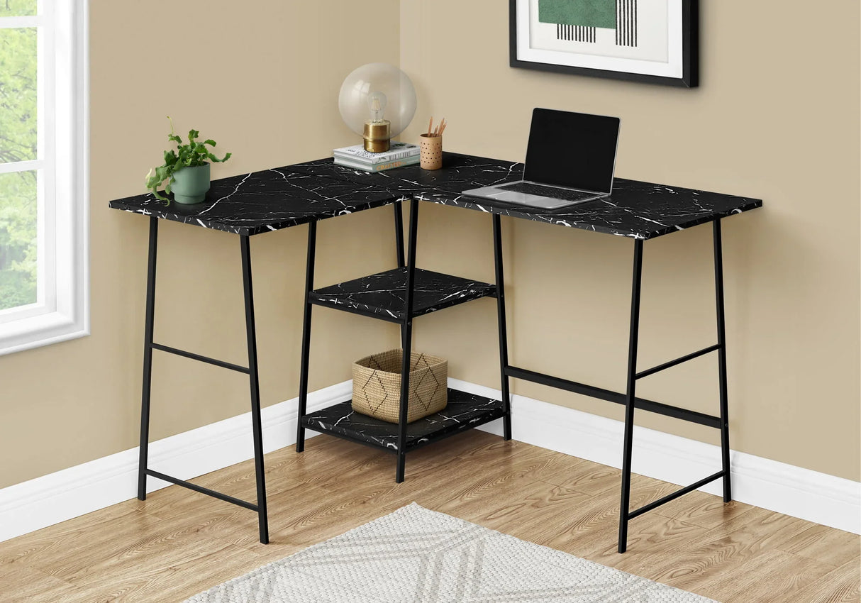 Computer Desk, Home Office, Corner, Storage Shelves, L Shape, Work, Laptop, Marble Look Laminate, Contemporary, Modern - Furniture Home Direct