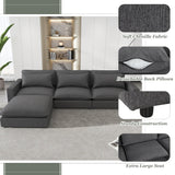 Chenille Cloud Sectional with Ottoman, Charging Ports and Three Back Pillows - Grey - Furniture Home Direct