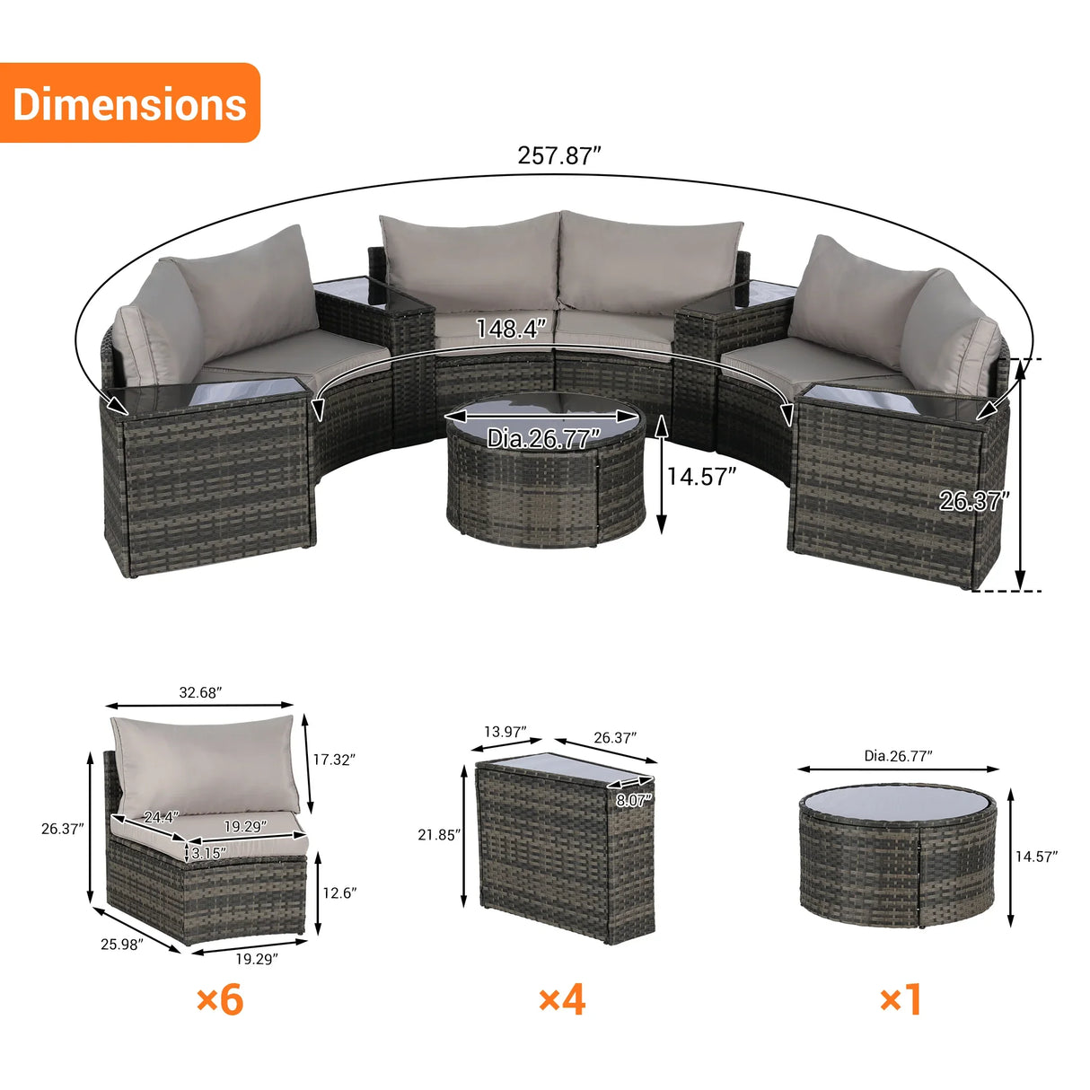 11 Piece Patio Set With Tempered Glass Round Coffee Table - Furniture Home Direct