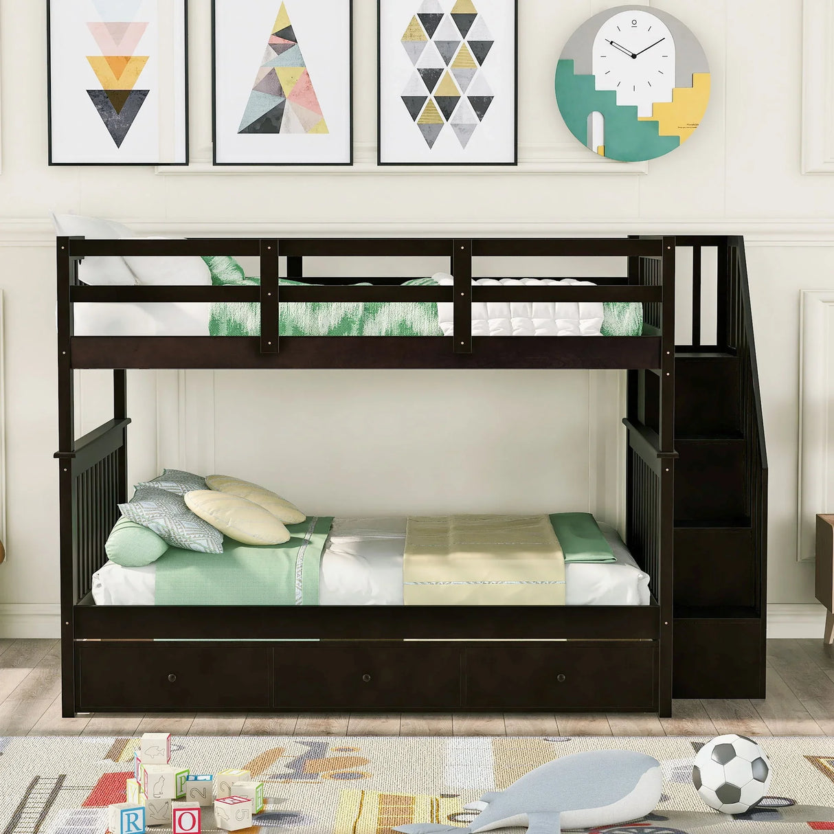 Stairway Bunk Bed With Storage And Guard Rail For Bedroom - Furniture Home Direct