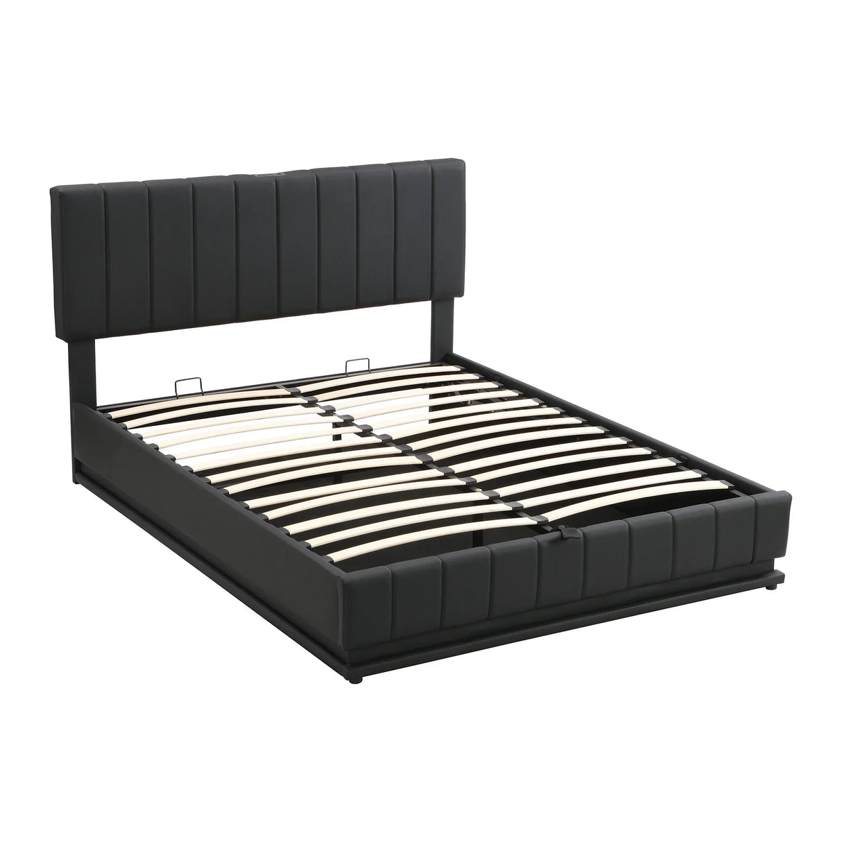 Upholstered Bed With Hydraulic Storage System And LED Light, With Sockets And USB Ports - Furniture Home Direct