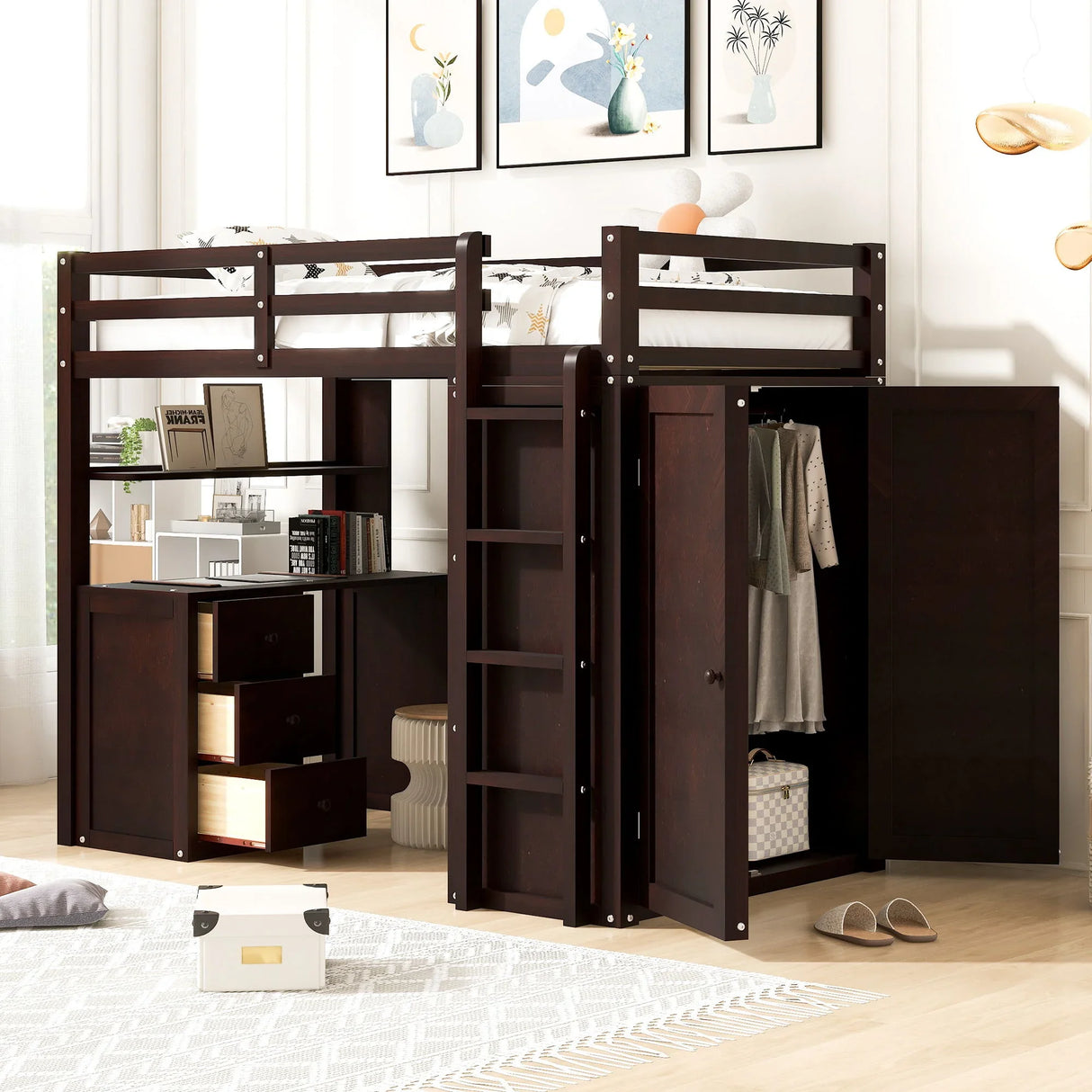 Loft Bed With Drawers, Desk, And Wardrobe - Furniture Home Direct