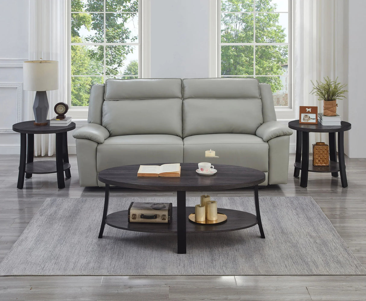 Anze - 3 Piece Coffee Table Set Contemporary Oval Wood Shelf - Charcoal - Furniture Home Direct