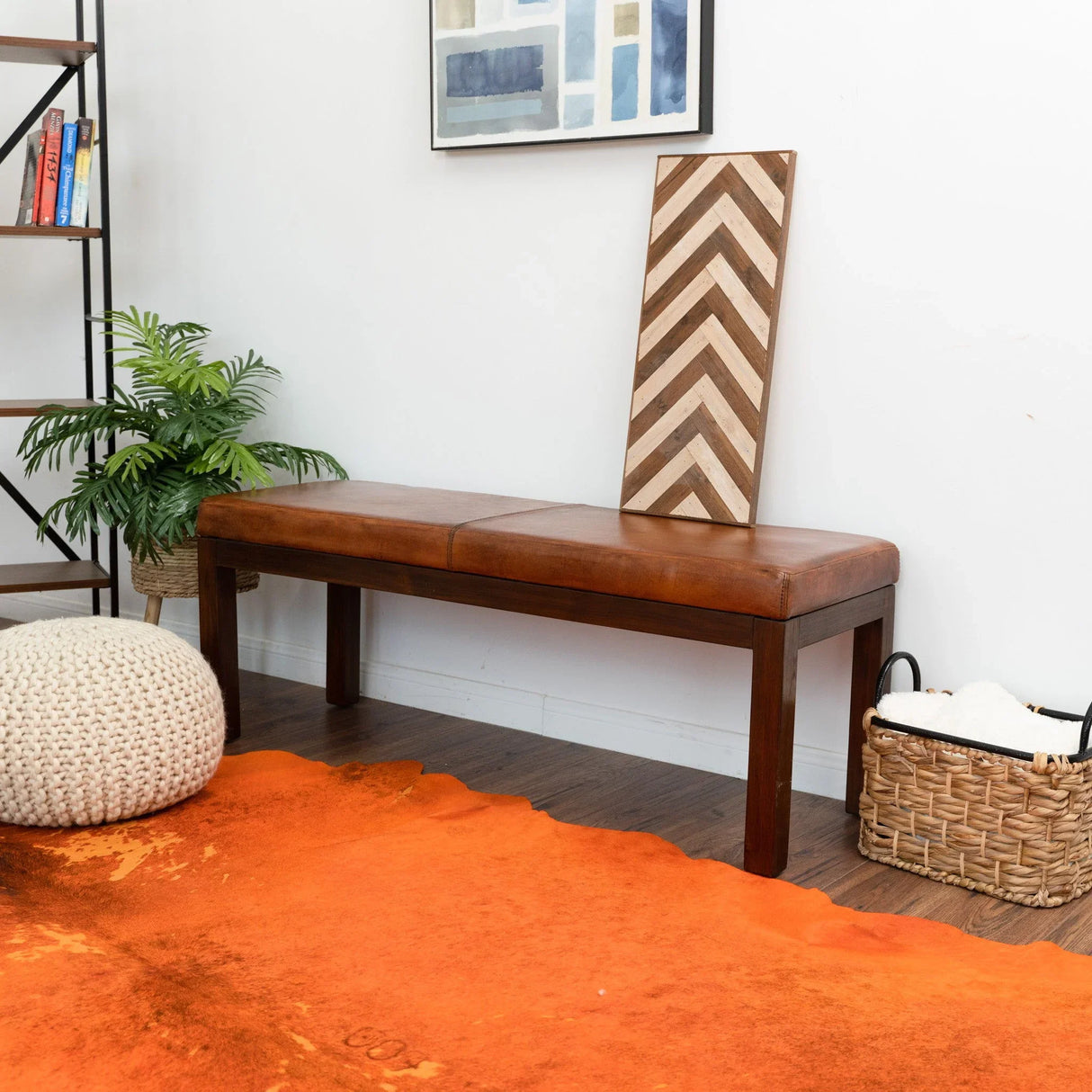 Austin - Antique Leather Bench With Lines - Antique Brown / Brown / Rustic / Tan - Furniture Home Direct