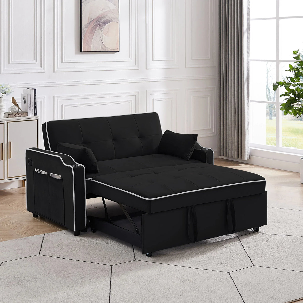 Sofa Bed, 3 In 1 Convertible Sofa Chair Bed, Adjustable Backrest Chair, Chaise Lounge With USB Ports, Cup Holder, Side Pocket - Furniture Home Direct