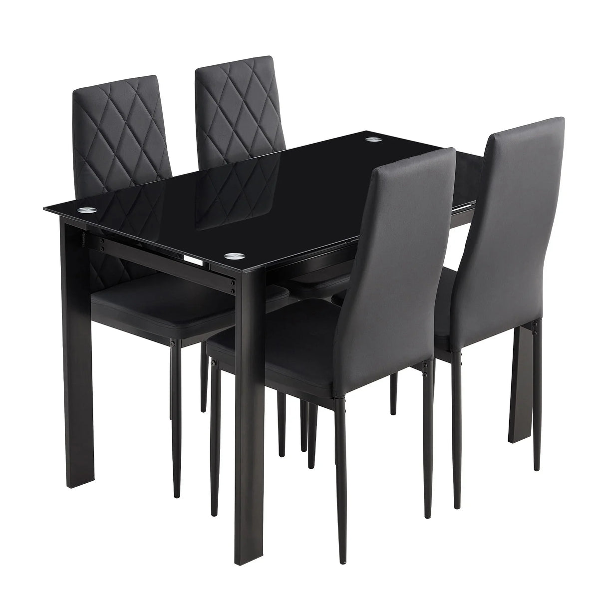 Modern 5 Piece Dining Table Set With Glass Top And Chairs - Black - Furniture Home Direct