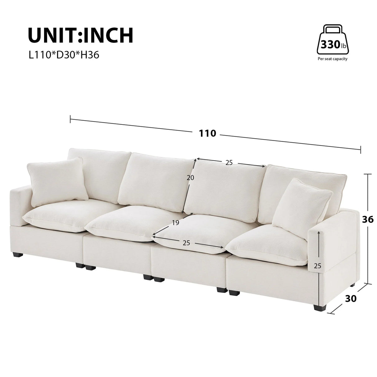 Modern Modular Sofa, 4 Seat Chenille Sectional Couch Set With 2 Pillows Included, Freely Combinable Indoor Funiture For Living Room, Apartment, Office - Furniture Home Direct