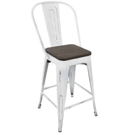 Oregon - Industrial High Back Counter Stool (Set of 2) - Vintage White / Espresso - Furniture Home Direct