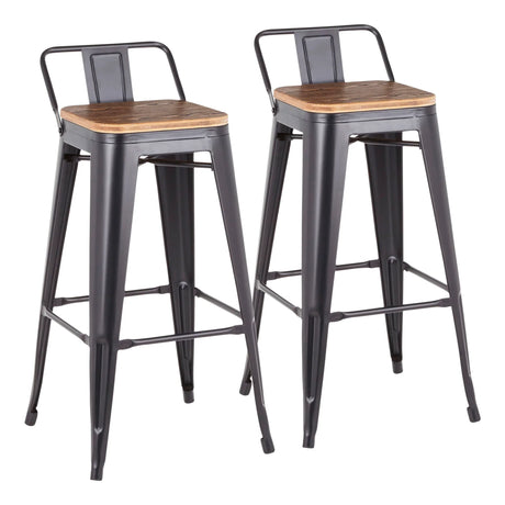 Oregon - Industrial Low Back Barstool (Set of 2) - Black - Furniture Home Direct