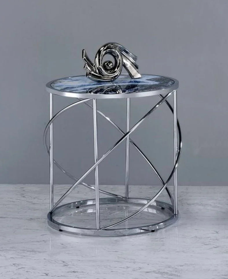 Lyda - Marble Print End Table - Blue - Furniture Home Direct
