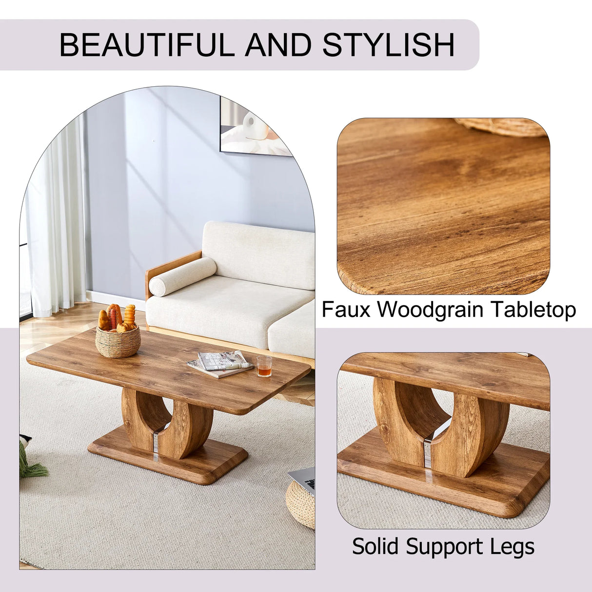 Coffee Table Wood Rectangular With Curved Base Walnut - Furniture Home Direct