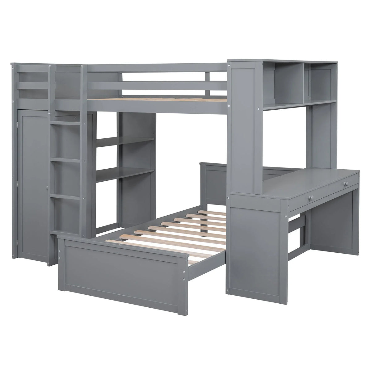 Loft Bed With A Twin Size Standalone Bed, Shelves, Desk, And Wardrobe - Furniture Home Direct