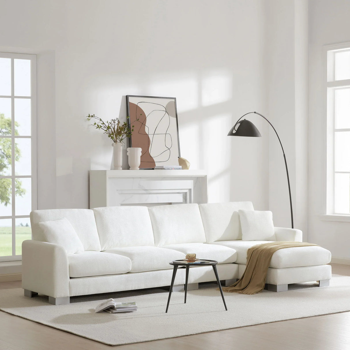 Modern Oversized Sectional Sofa, L-Shaped Luxury Couch Set With 2 Free Pillows, 5 Seat Chenille Indoor Furniture With Chaise For Living Room - Furniture Home Direct