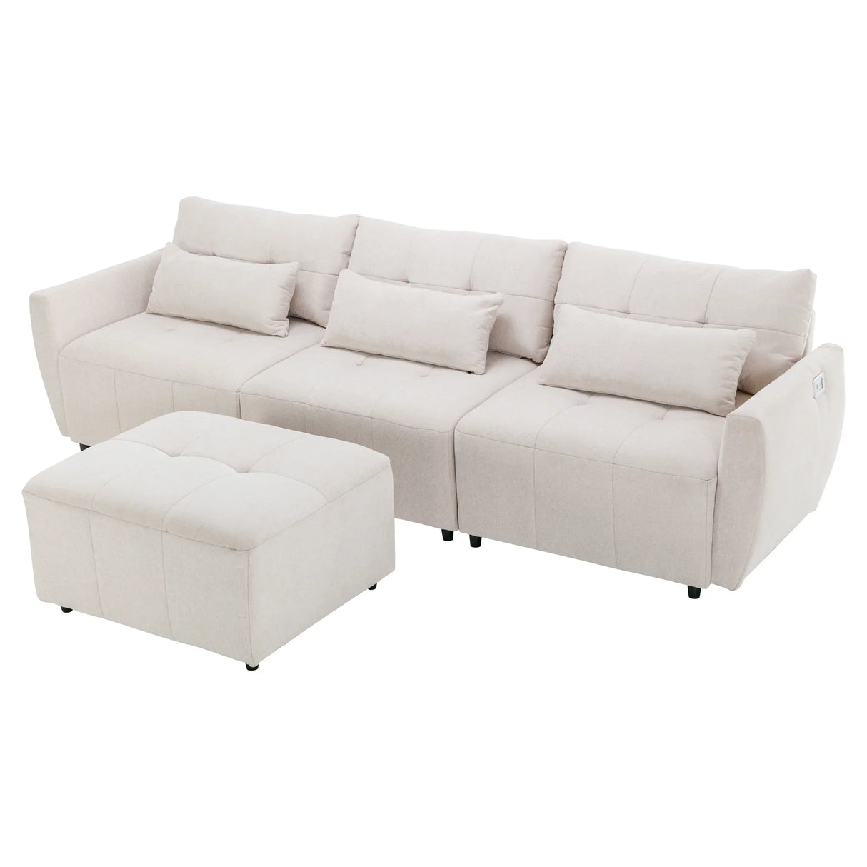 113.3 Modular Sectional With Ottoman And USB C Ports Beige - Furniture Home Direct