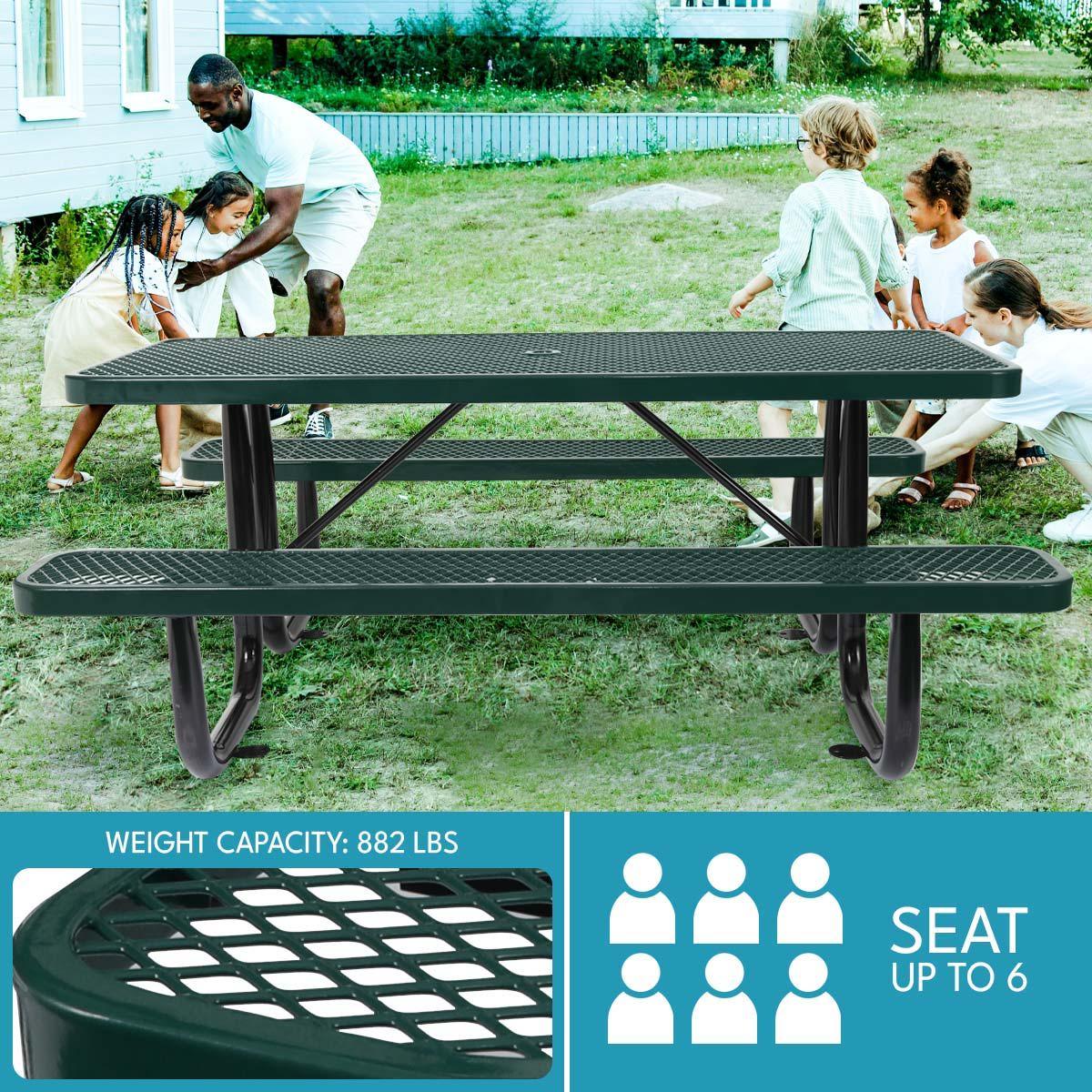 Outdoor Steel Picnic Rectangular Table With Umbrella Pole - Furniture Home Direct