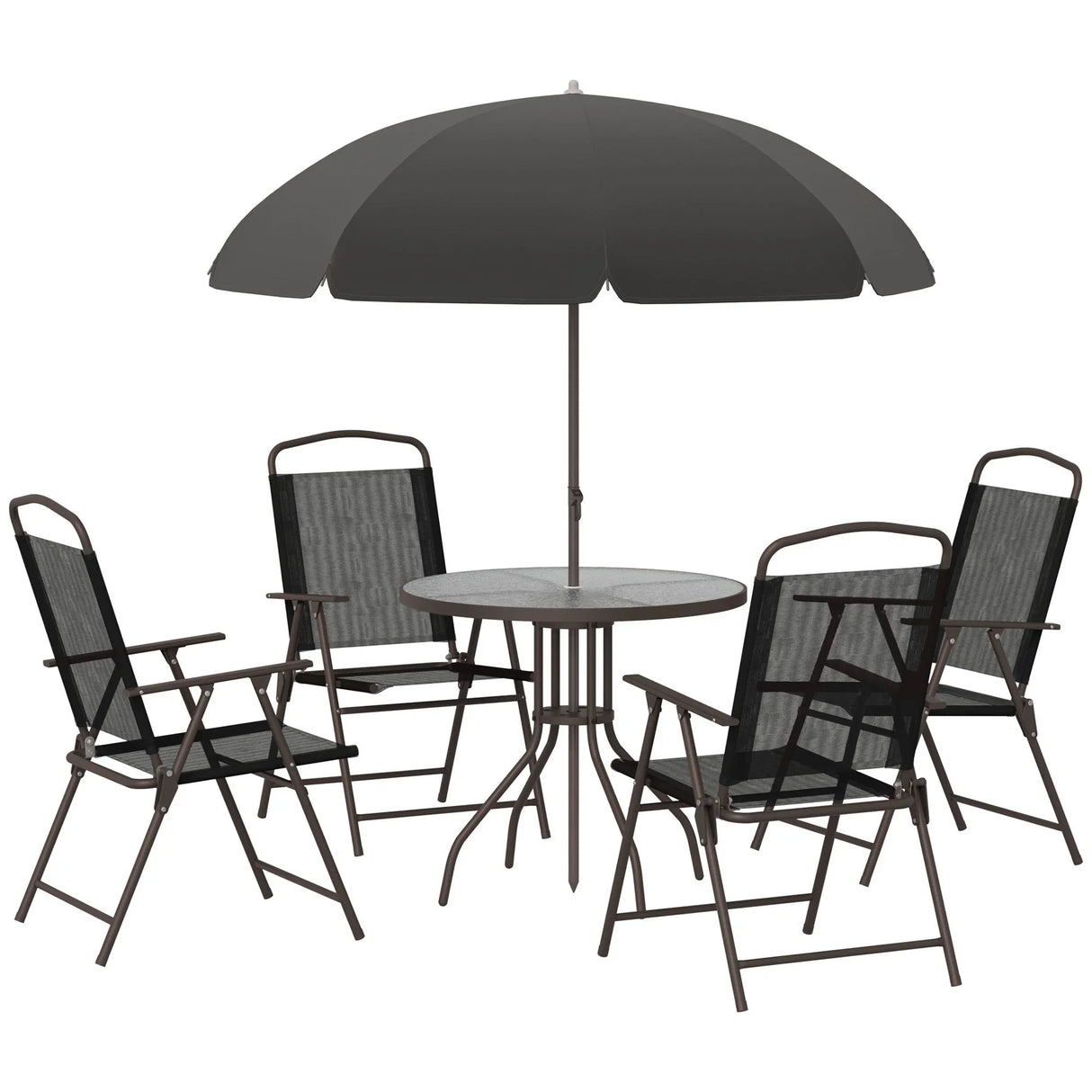 Outsunny - Patio Dining Set With Table Umbrella, Folding Chairs And Dining Table, Outdoor Patio Furniture Set - Furniture Home Direct