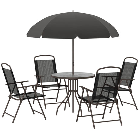 Outsunny - Patio Dining Set With Table Umbrella, Folding Chairs And Dining Table, Outdoor Patio Furniture Set - Furniture Home Direct