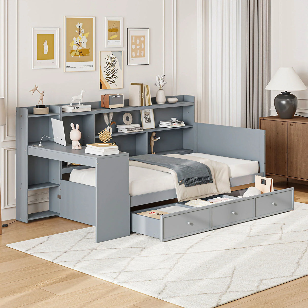 Daybed With 3 Drawers USB Ports And Desk - Furniture Home Direct