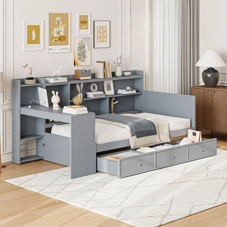 Daybed With 3 Drawers USB Ports And Desk - Furniture Home Direct