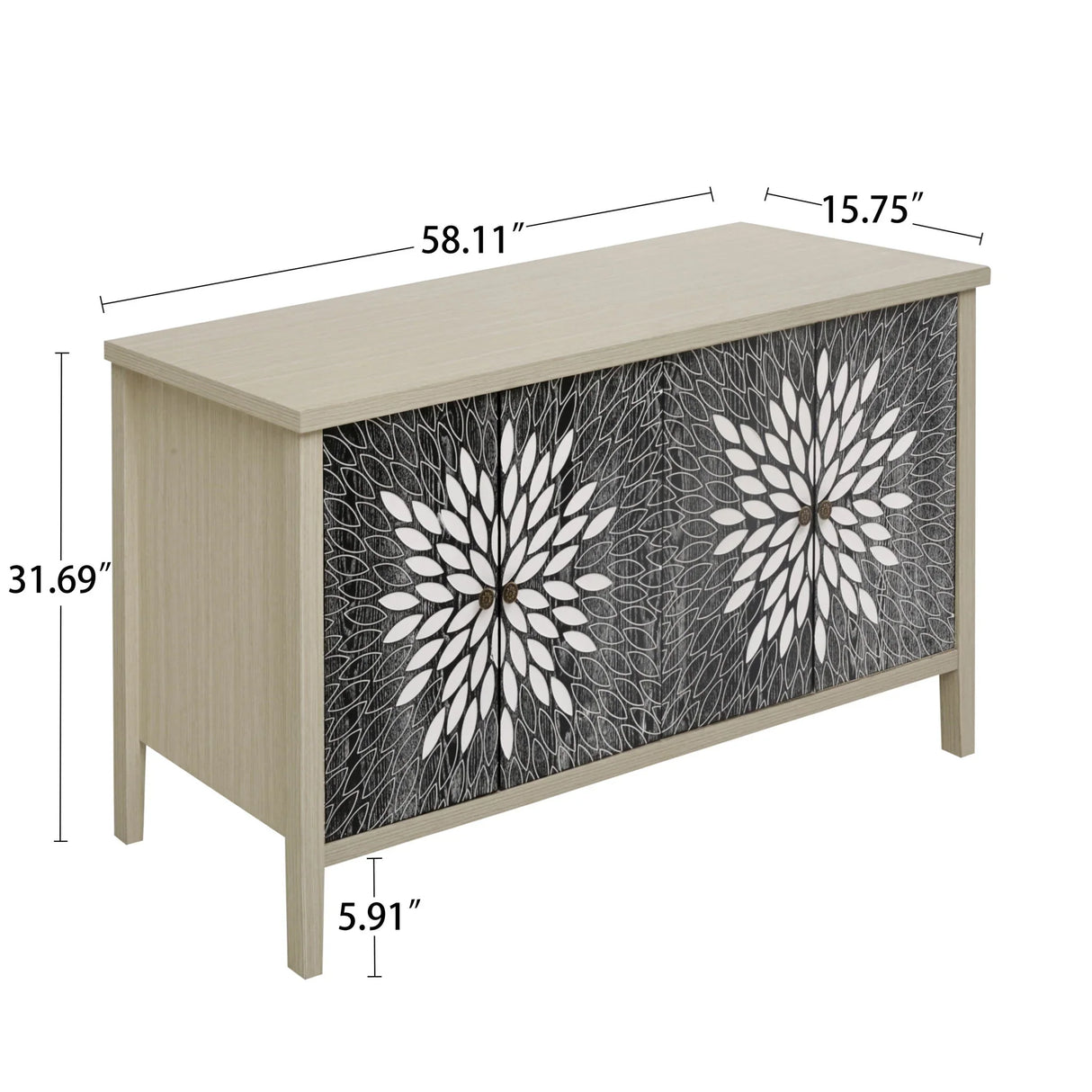 Modern Storage Cabinet With 4 Doors & Adjustable Shelves - Furniture Home Direct