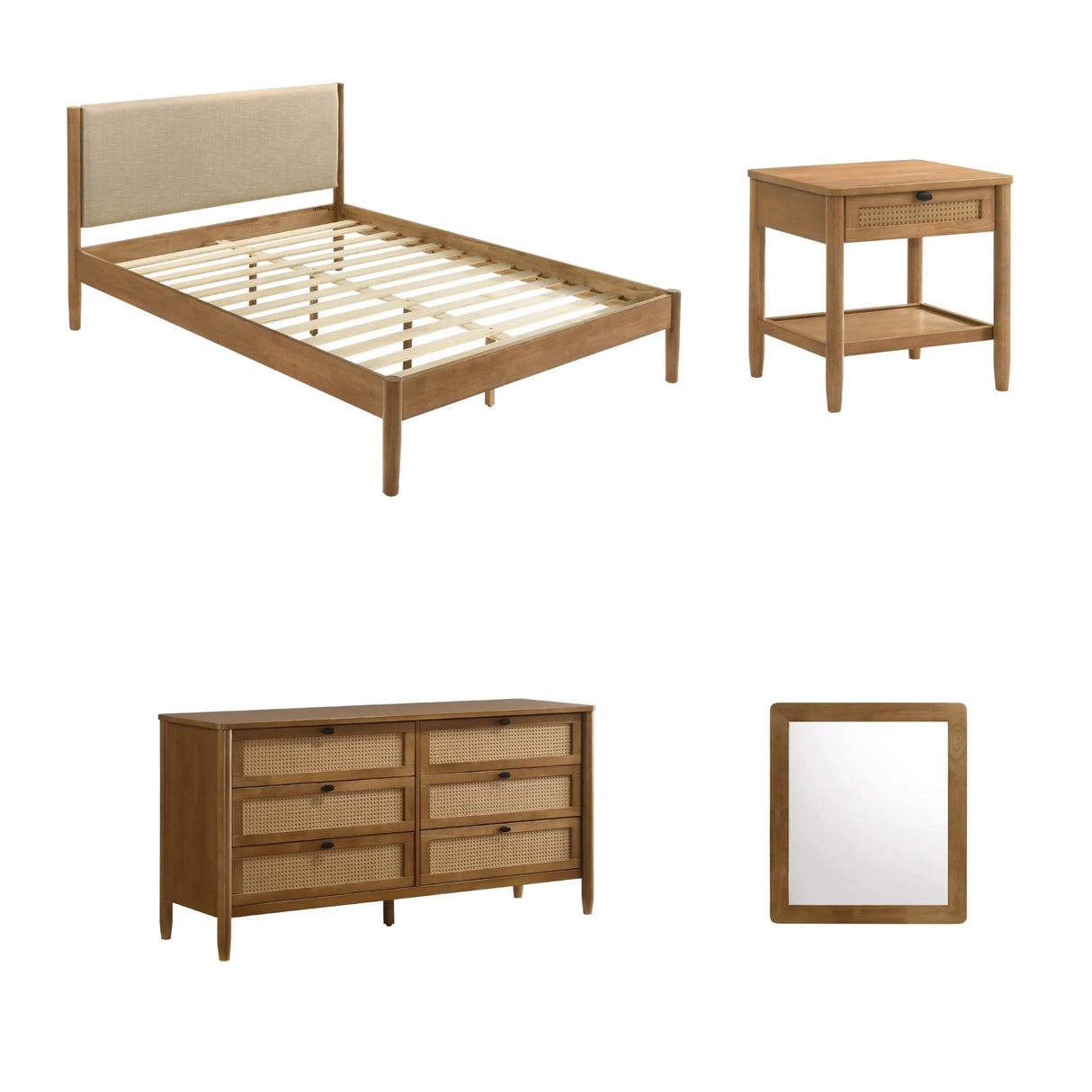 Bedroom Set Queen Bed Dresser Contemporary Finish Walnut - Furniture Home Direct