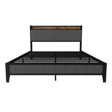Bed With Charging Station, American Design Upholstered Headboard, Metal Platform - Furniture Home Direct