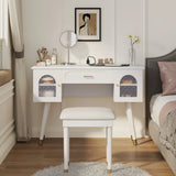 Elegant Vanity Makeup Table & Chair Set Modern Dressing Table With Organizer Writing Desk Charging Port Engineered Wood - White - Furniture Home Direct