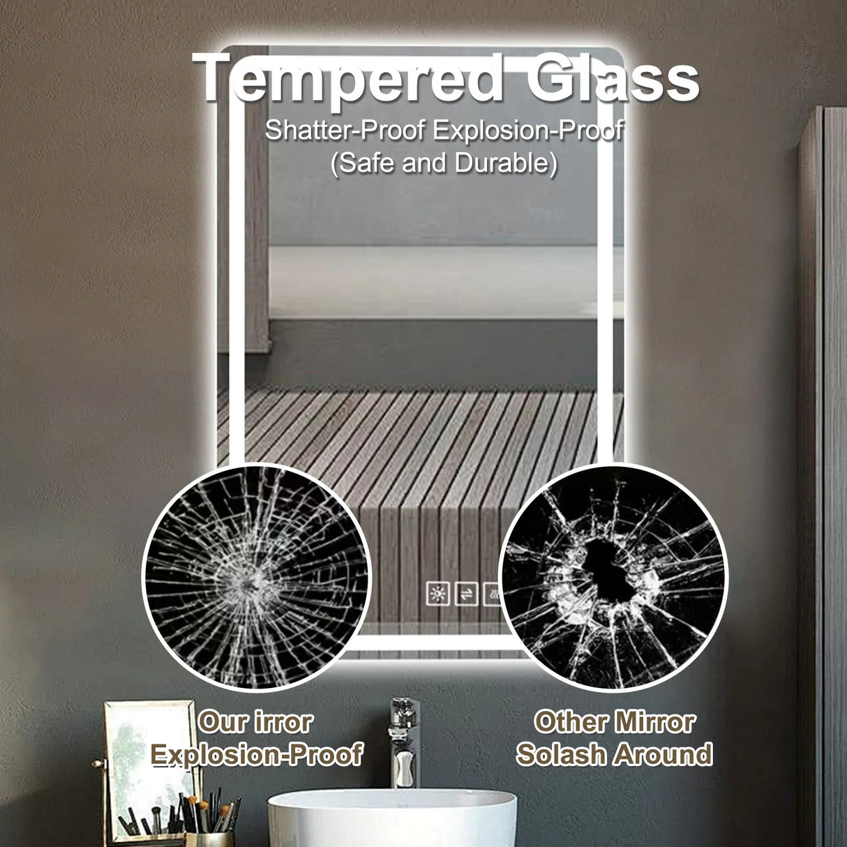 Bathroom Mirror Vanity Mirrors With Front Lights, Wall Mounted, Anti-Fog, Frameless, Horizontal Or Vertical - Furniture Home Direct