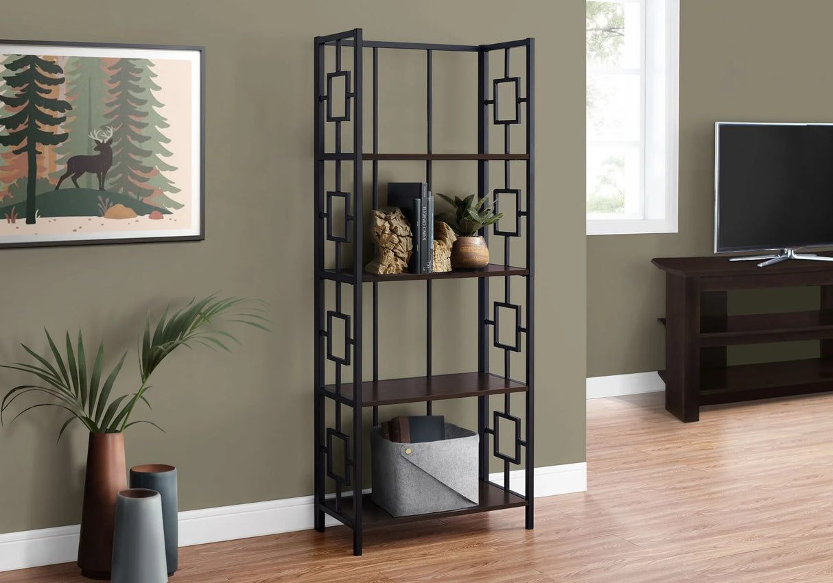 Bookshelf, Bookcase, Etagere, 4 Tier, For Office, Contemporary & Modern - Espresso - Furniture Home Direct