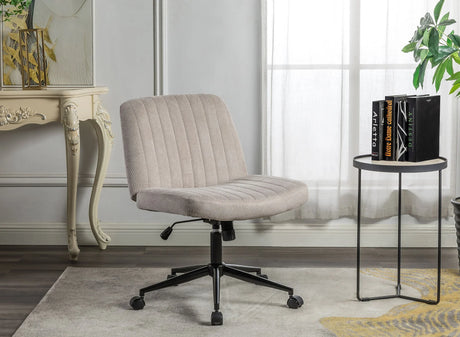 Cross Legged Office Chair, Wide Comfty Desk Chair, Vanity Home Chair, Armless Computer Task Chair With Wheels, Swivel And Height Adjustable - Beige - Furniture Home Direct