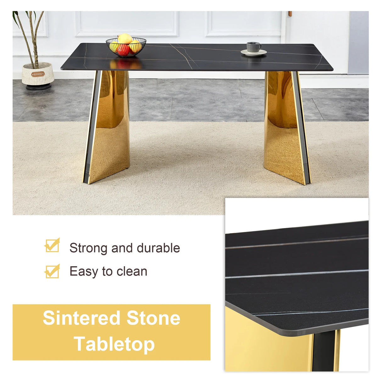 Dining Table Black Marble With Gold Butterfly Legs Black - Furniture Home Direct