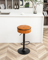 Bar Stool Round Tufted PU Leather Adjustable Height Brown - Furniture Home Direct