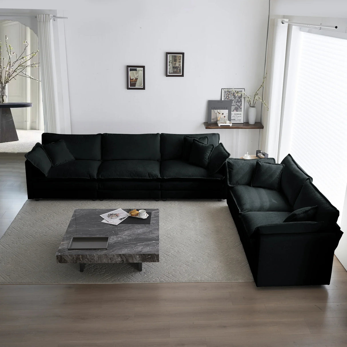Modern Chenille 3 Piece Living Room Set - Black - Furniture Home Direct