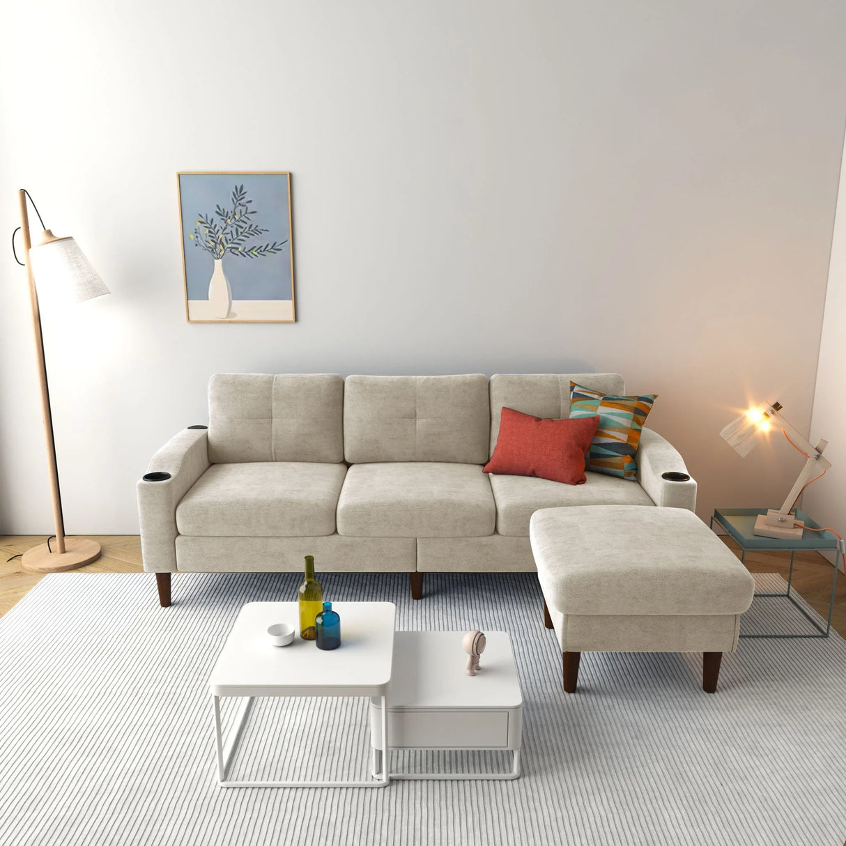 3 Seater Convertible Combination L Shaped Sofa With Footstools With Storage - Furniture Home Direct