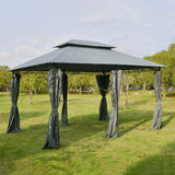Outsunny - Patio Gazebo, Outdoor Gazebo Canopy Shelter With Curtains, Vented Roof, Steel Frame For Garden, Lawn, Backyard And Deck, - Sage Gray - Furniture Home Direct