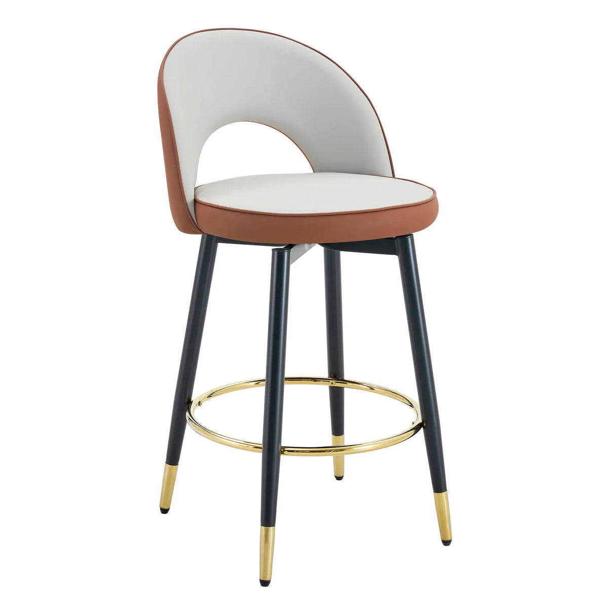 Counter Height Bar Stool Set of 2 Leatherette Brown White - Furniture Home Direct