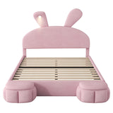 Full Size Upholstered Platform Bed with Cartoon Ears Shaped Headboard and Light, Pink - Furniture Home Direct