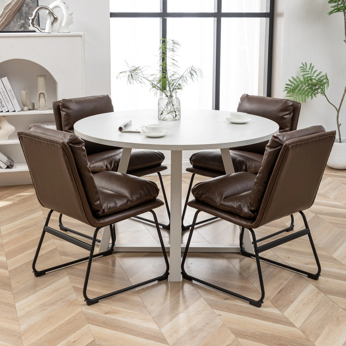 Dining Set Round Table With Chairs Antique Brown And White - Furniture Home Direct